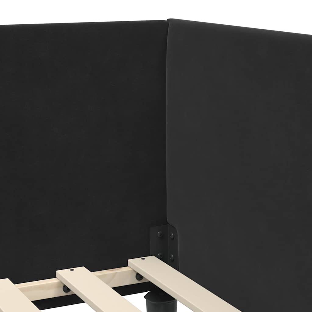 Hjørnesengramme med hovedgærde Sort 90 cm x 190 cm Fløjl