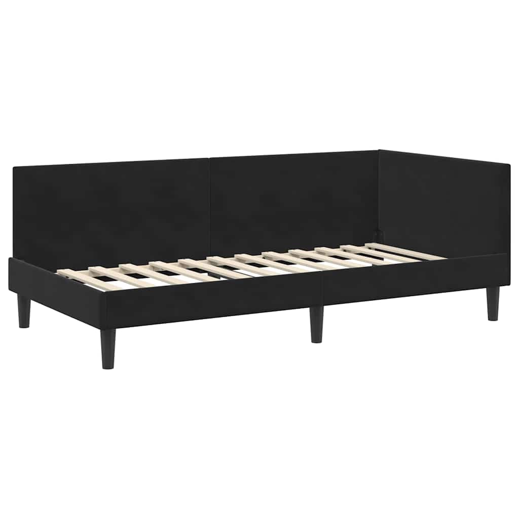 Hjørnesengramme med hovedgærde Sort 90 cm x 190 cm Fløjl