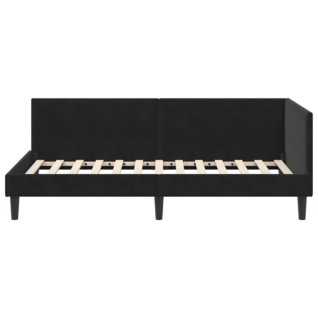 Hjørnesengramme med hovedgærde Sort 90 cm x 190 cm Fløjl