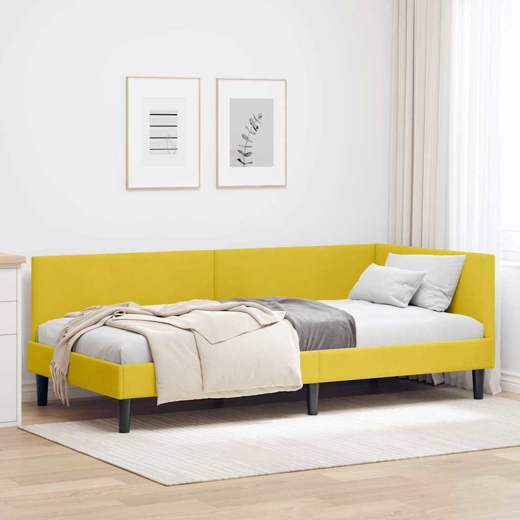 Hjørnesengramme med hovedgærde Gul 90 cm x 190 cm Fløjl