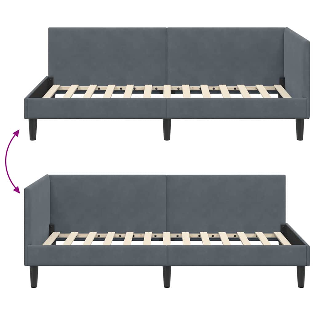 Hjørnesengramme med hovedgærde Mørkegrå 90 cm x 200 cm Fløjl