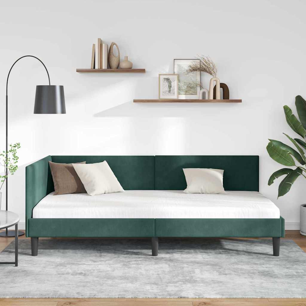 Hjørnesengramme med hovedgærde Mørkegrøn 90 cm x 200 cm Fløjl