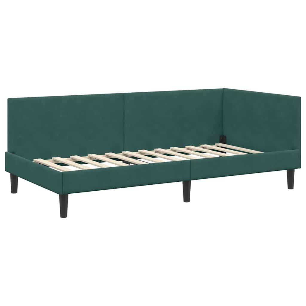 Hjørnesengramme med hovedgærde Mørkegrøn 90 cm x 200 cm Fløjl