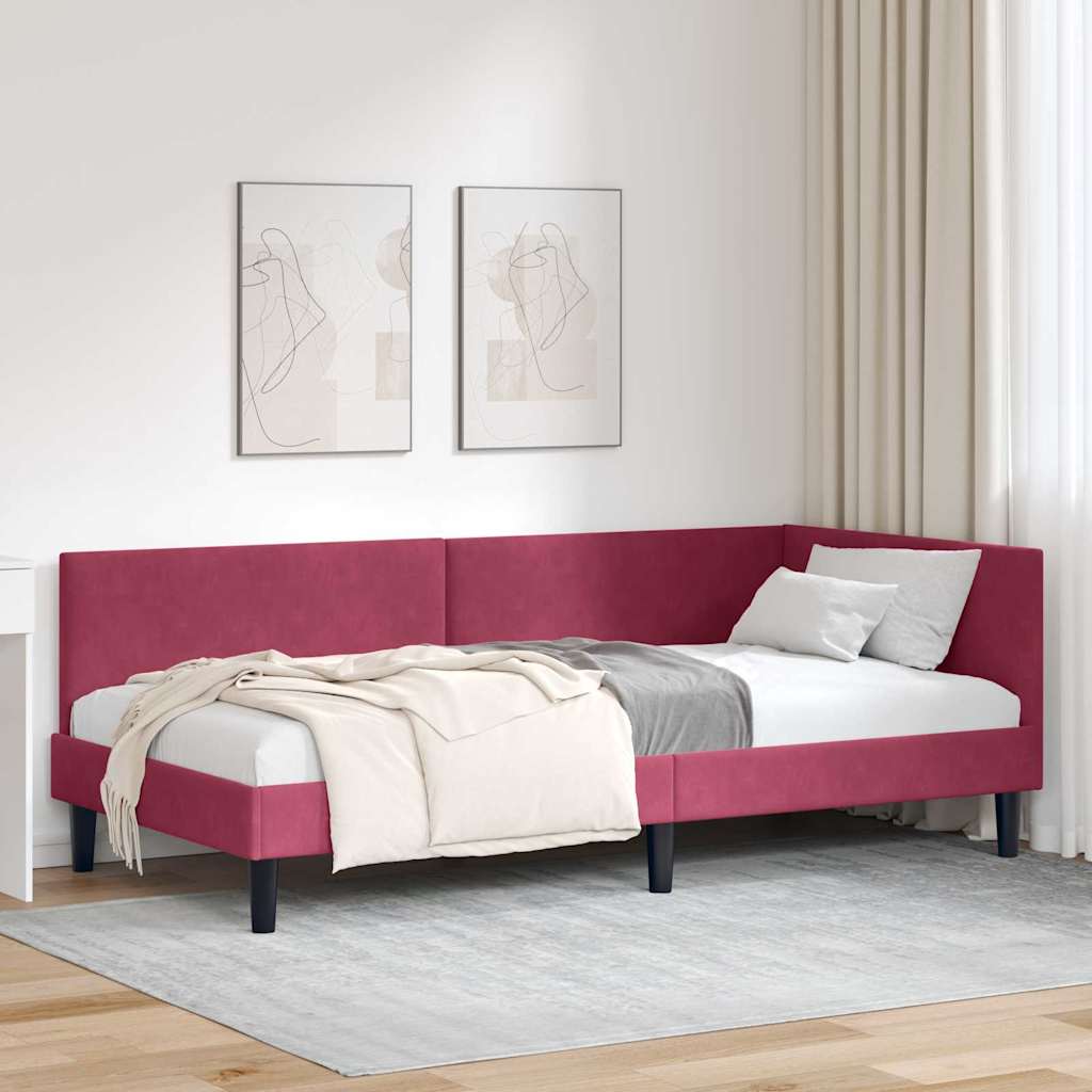 Hjørnesengramme med hovedgærde Vinrød 90 cm x 200 cm Fløjl