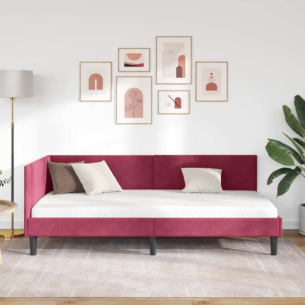 Hjørnesengramme med hovedgærde Vinrød 100 cm x 200 cm Fløjl