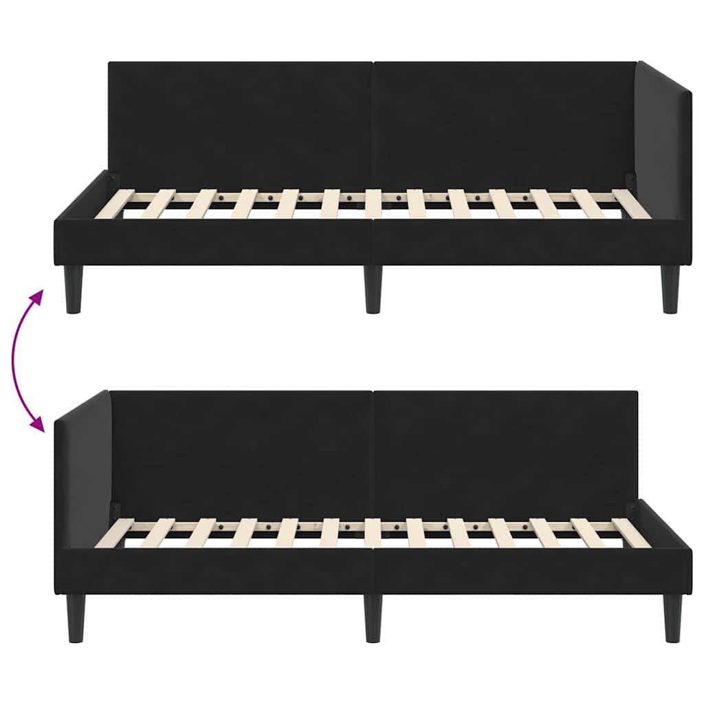 Hjørnesengramme med hovedgærde Sort 100 cm x 200 cm Fløjl