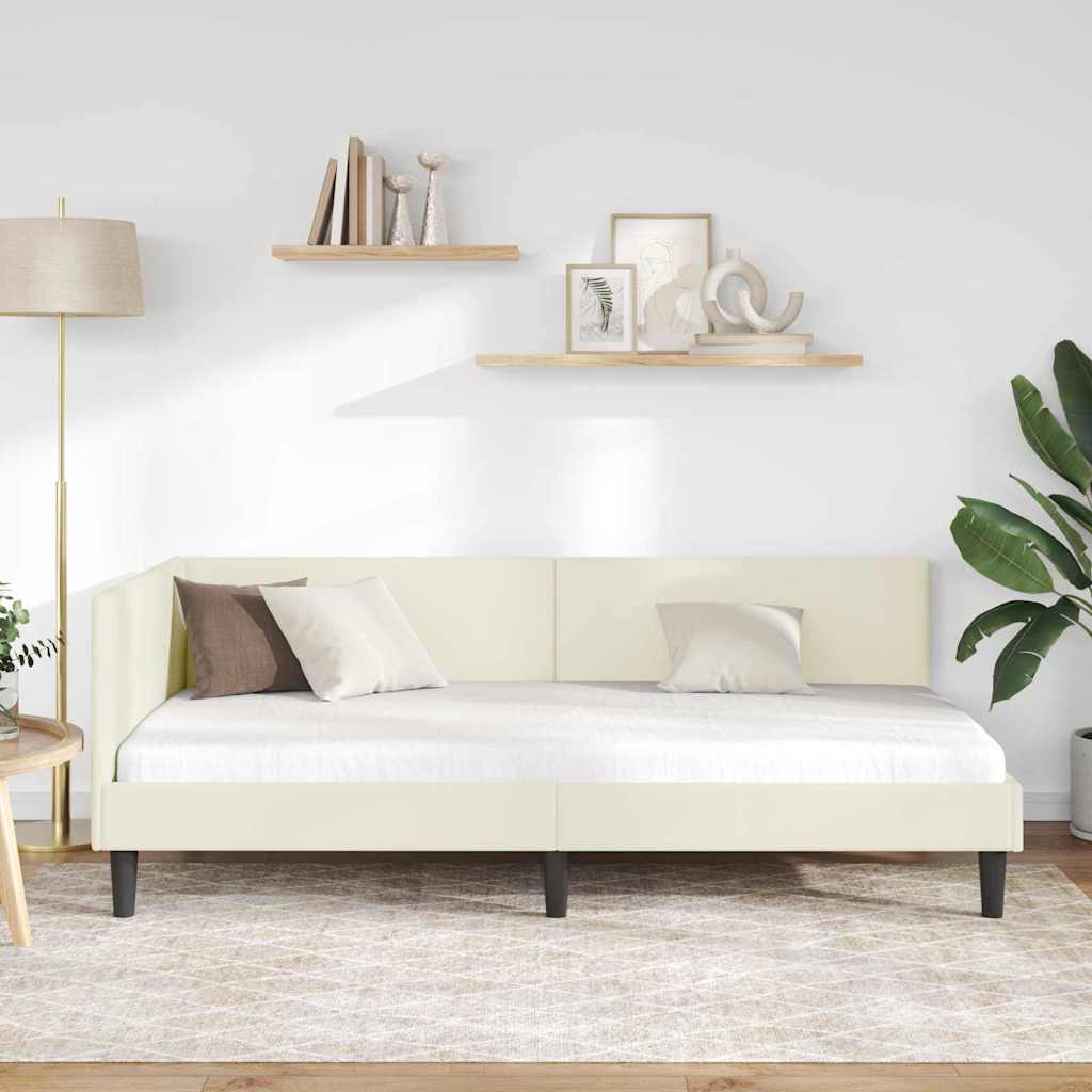 Hjørnesengramme med hovedgærde Creme 100 cm x 200 cm Fløjl