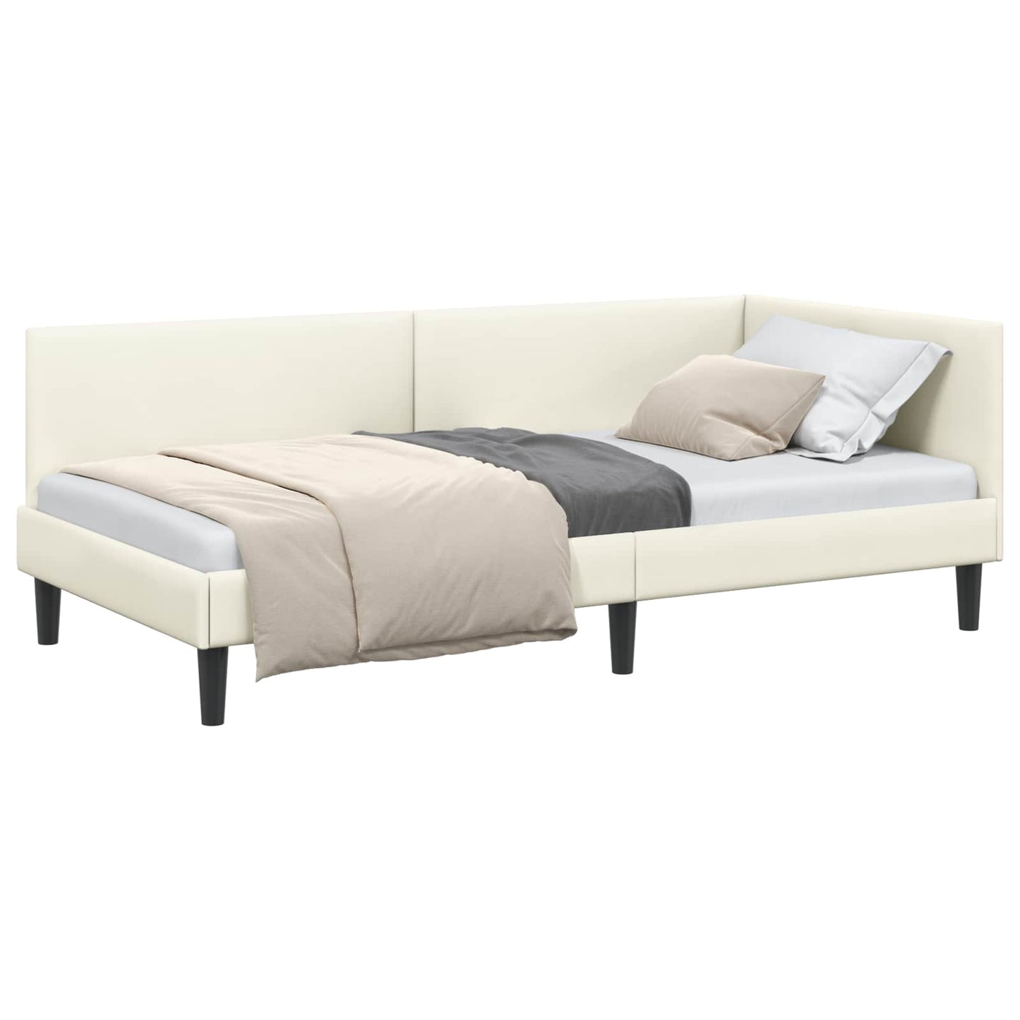 Hjørnesengramme med hovedgærde Creme 100 cm x 200 cm Fløjl