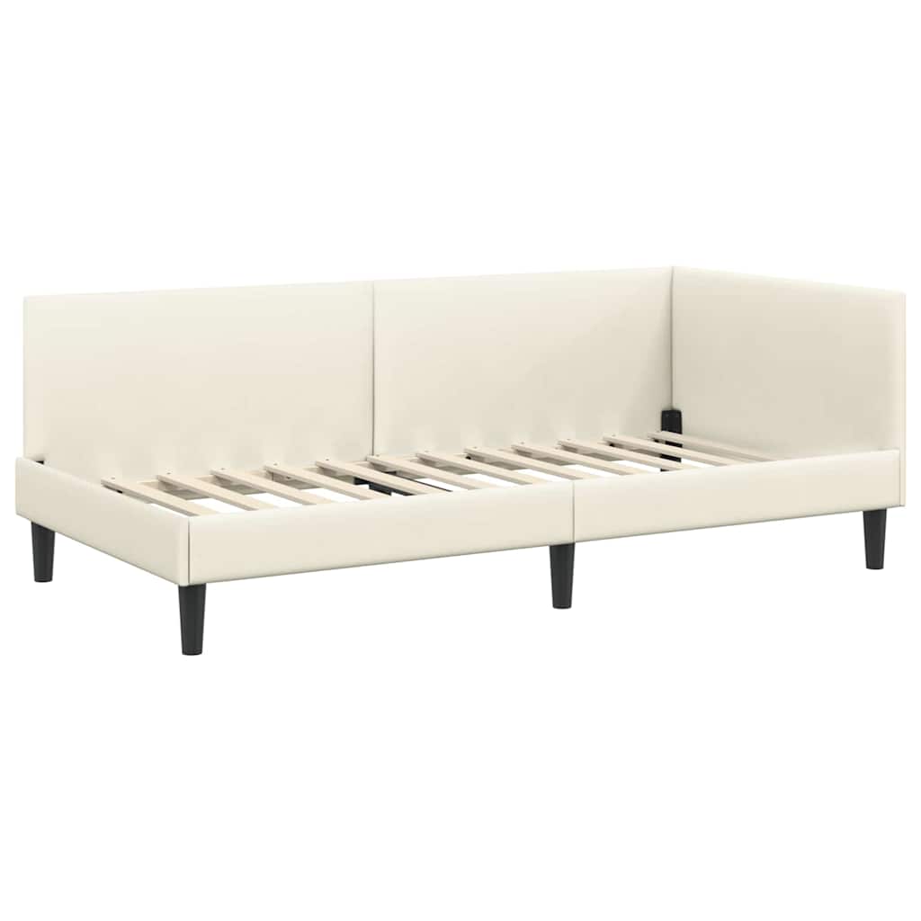 Hjørnesengramme med hovedgærde Creme 100 cm x 200 cm Fløjl