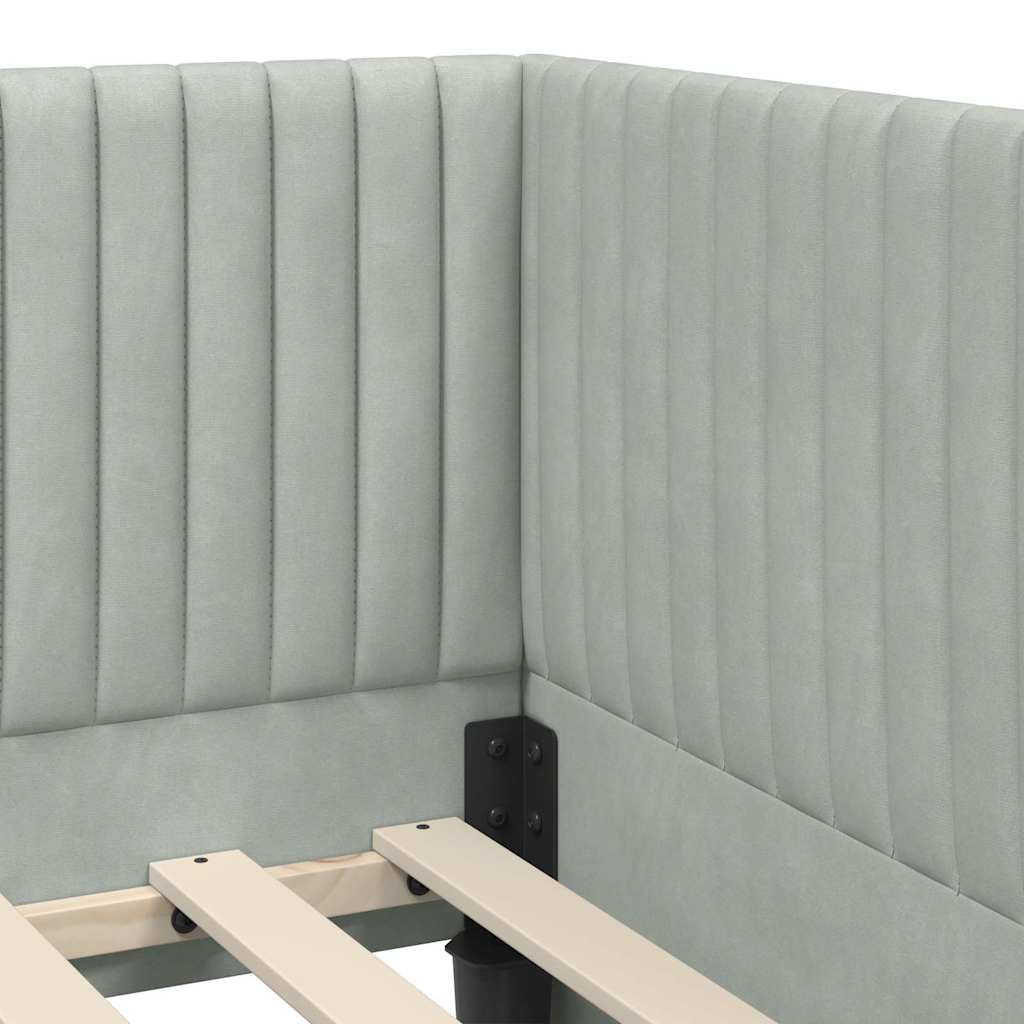 Hjørnesengramme med hovedgærde Lysegrå 80 cm x 200 cm Fløjl