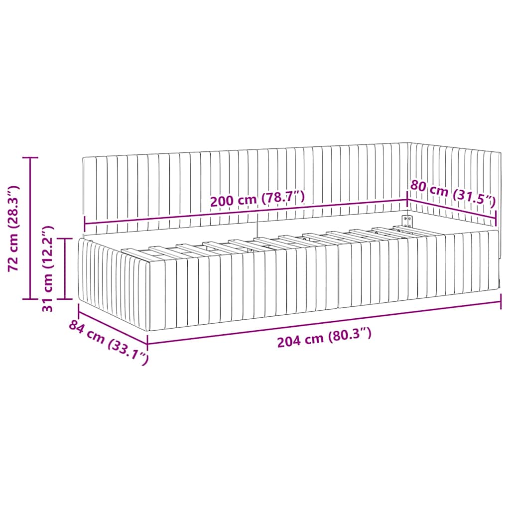 Hjørnesengramme med hovedgærde Lyserød 80 cm x 200 cm Fløjl