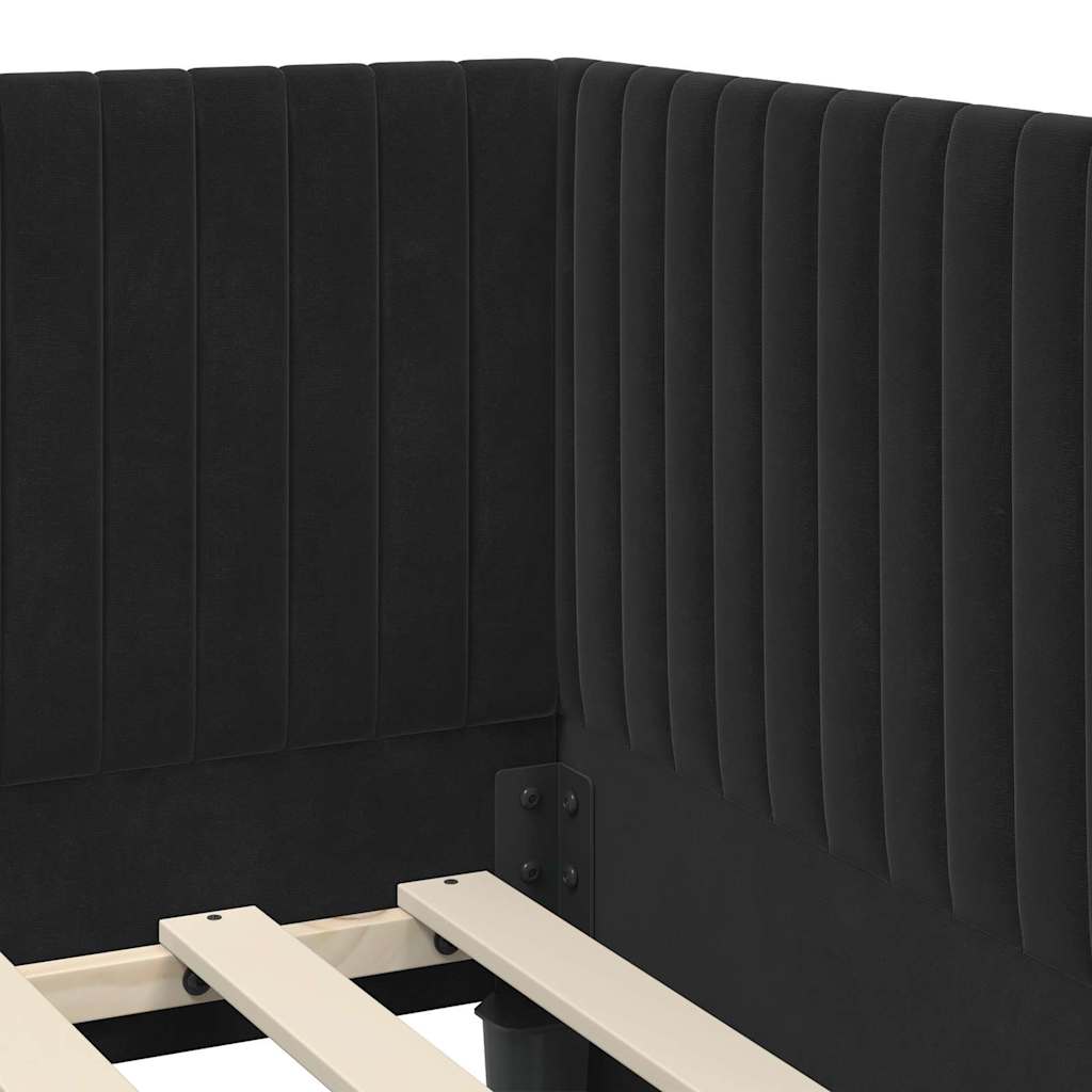 Hjørnesengramme med hovedgærde Sort 90 cm x 190 cm Fløjl