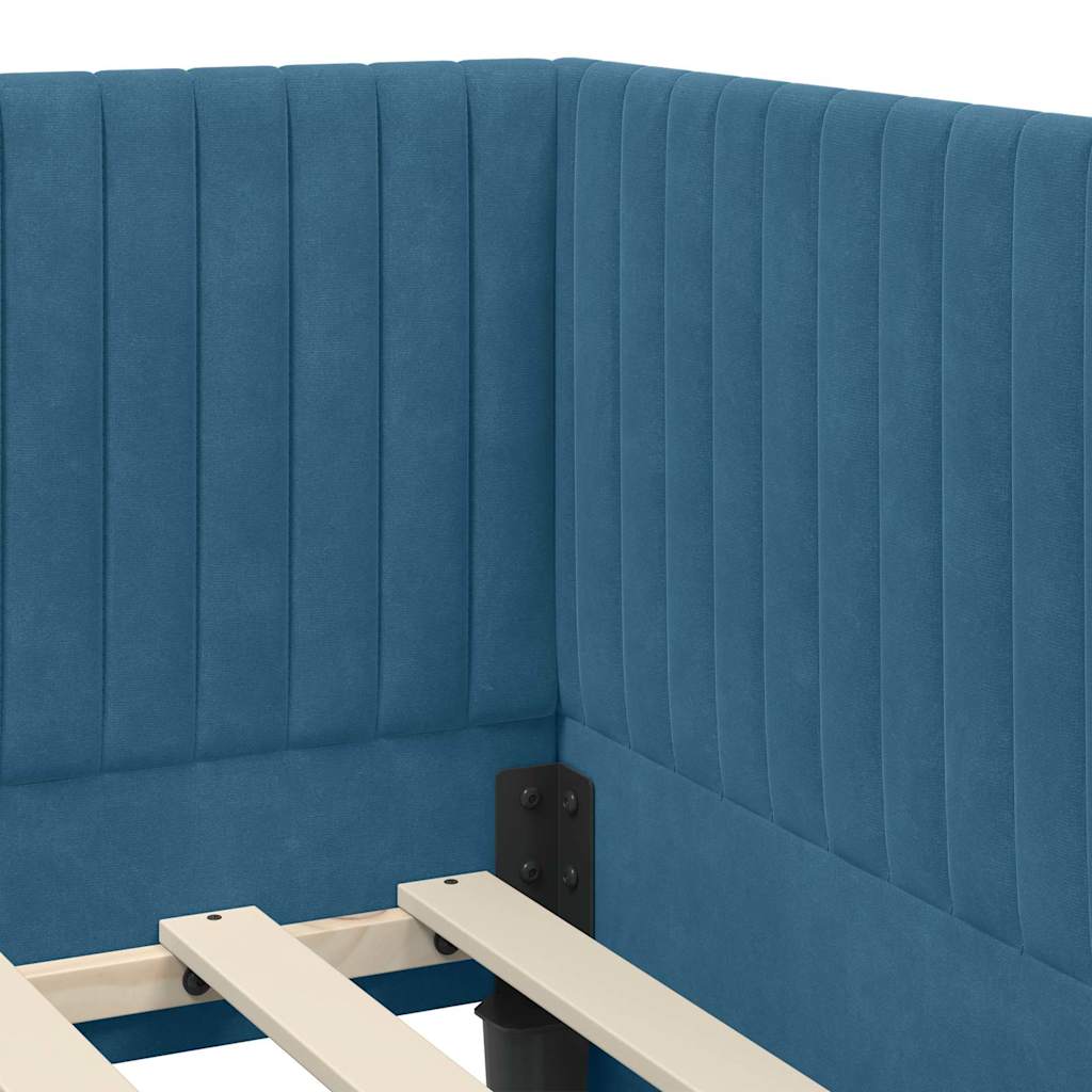 Hjørnesengramme med hovedgærde Blå 90 cm x 200 cm Fløjl