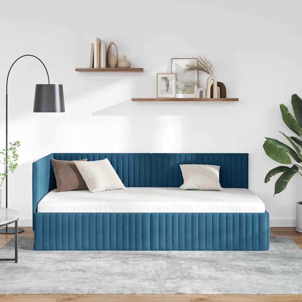 Hjørnesengramme med hovedgærde Blå 90 cm x 200 cm Fløjl