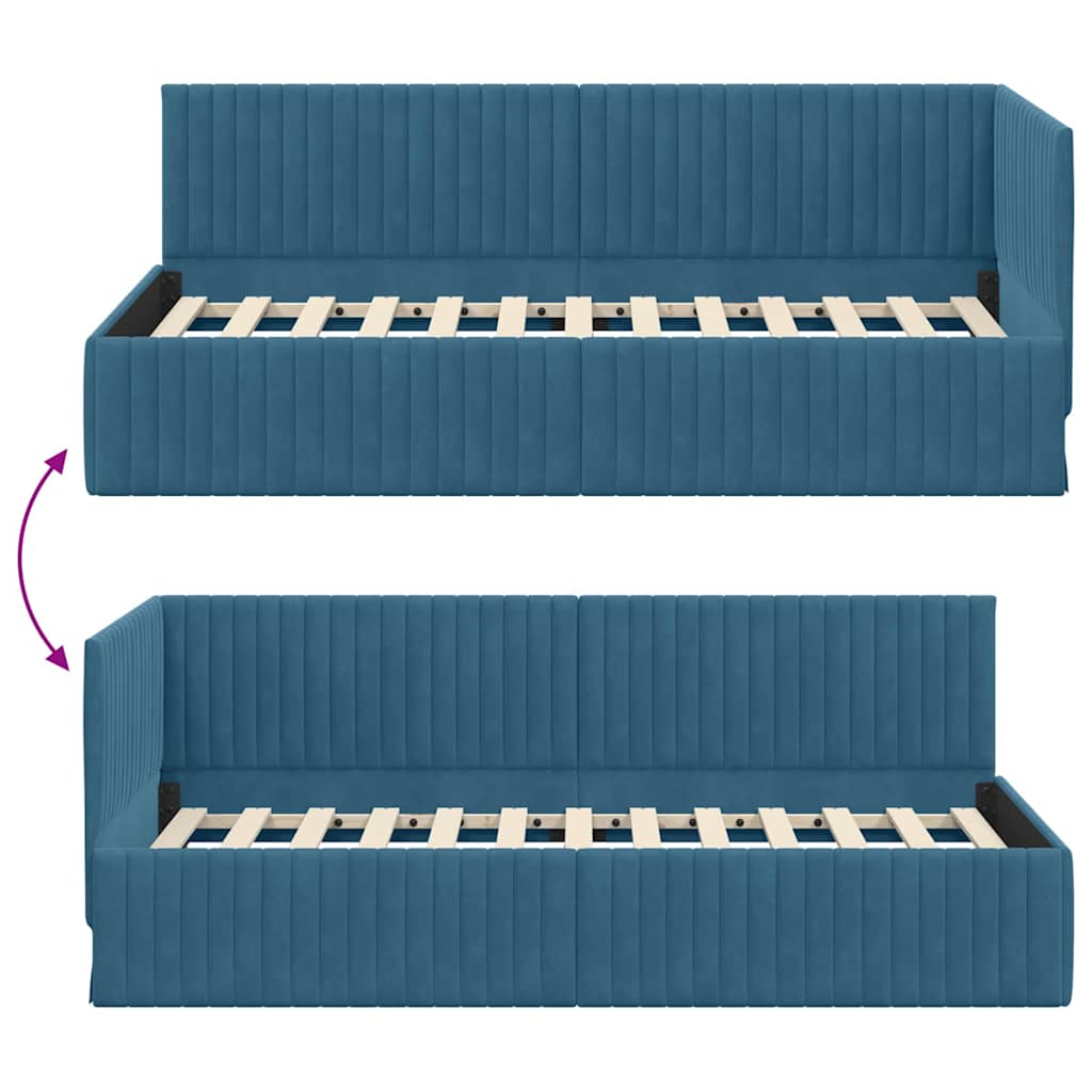 Hjørnesengramme med hovedgærde Blå 90 cm x 200 cm Fløjl