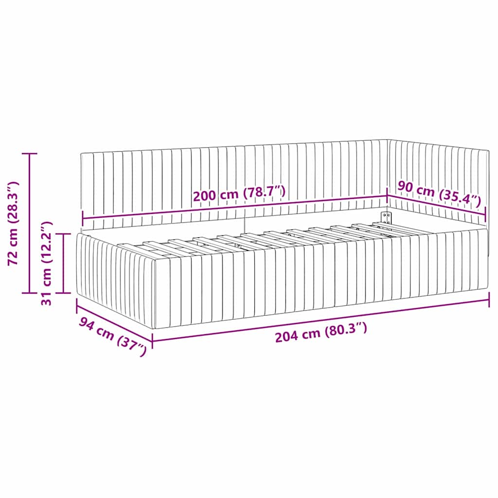 Hjørnesengramme med hovedgærde Blå 90 cm x 200 cm Fløjl