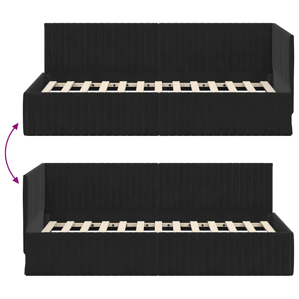 Hjørnesengramme med hovedgærde Sort 90 cm x 200 cm Fløjl