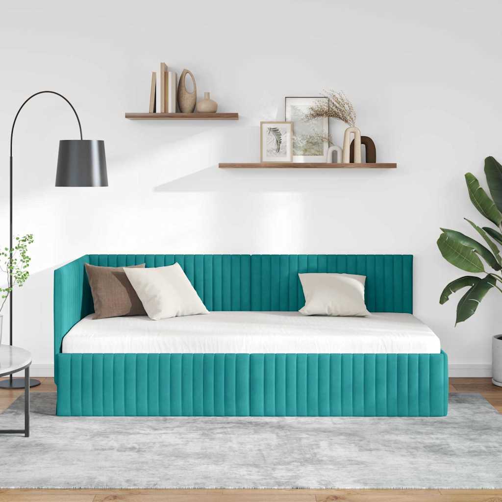 Hjørnesengramme med hovedgærde Turkis 90 cm x 200 cm Fløjl
