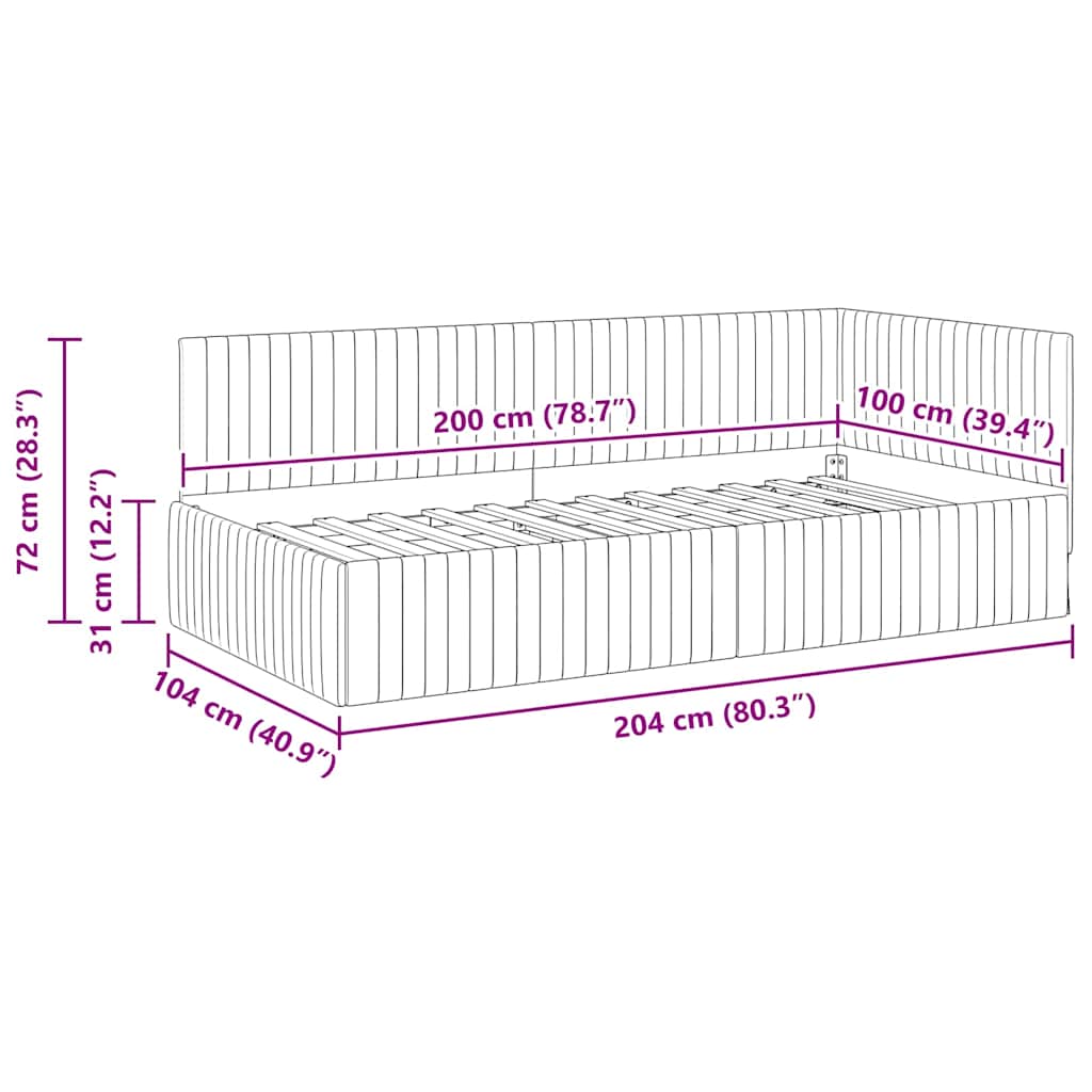 Hjørnesengramme med hovedgærde Mørkegrøn 100 cm x 200 cm Fløjl