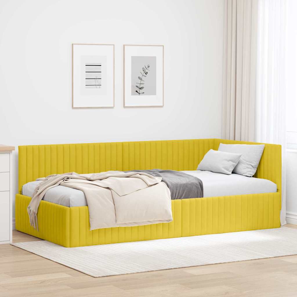 Hjørnesengramme med hovedgærde Gul 100 cm x 200 cm Fløjl