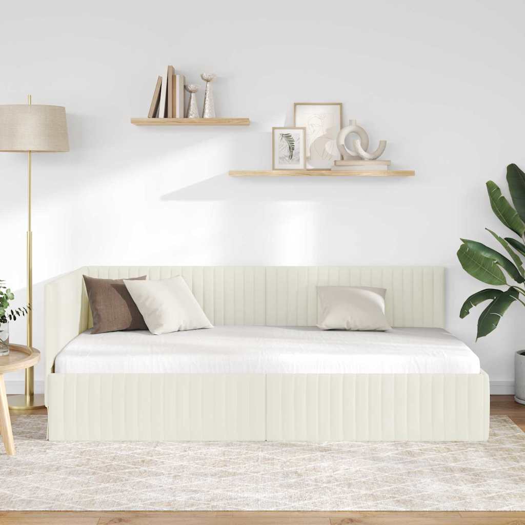 Hjørnesengramme med hovedgærde Creme 100 cm x 200 cm Fløjl