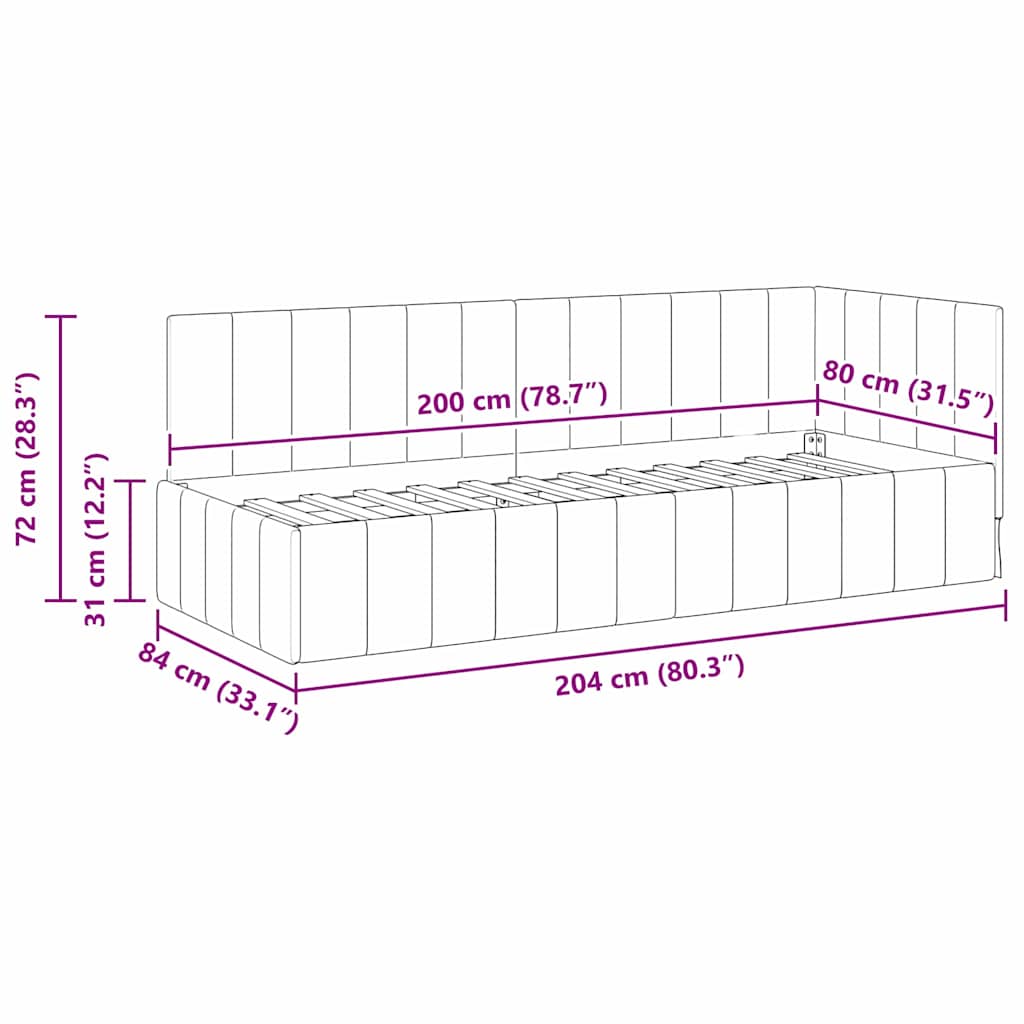 Hjørnesengramme med hovedgærde Gul 80 cm x 200 cm Fløjl