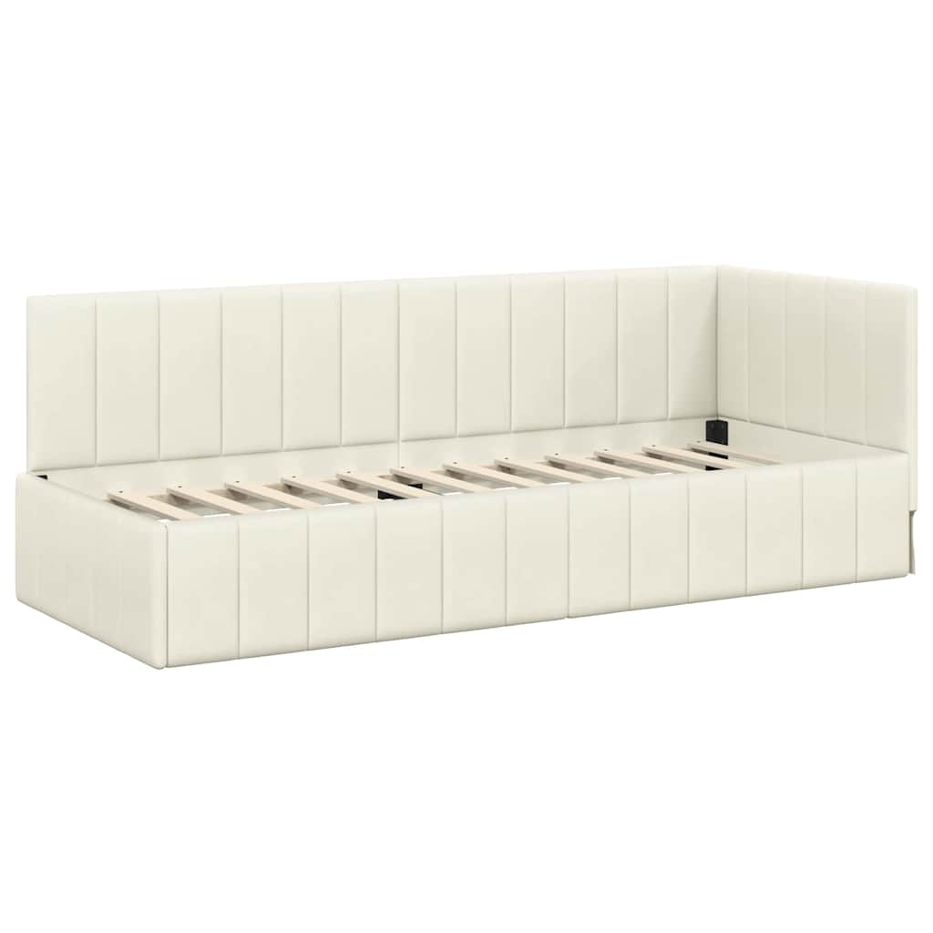 Hjørnesengramme med hovedgærde Creme 80 cm x 200 cm Fløjl
