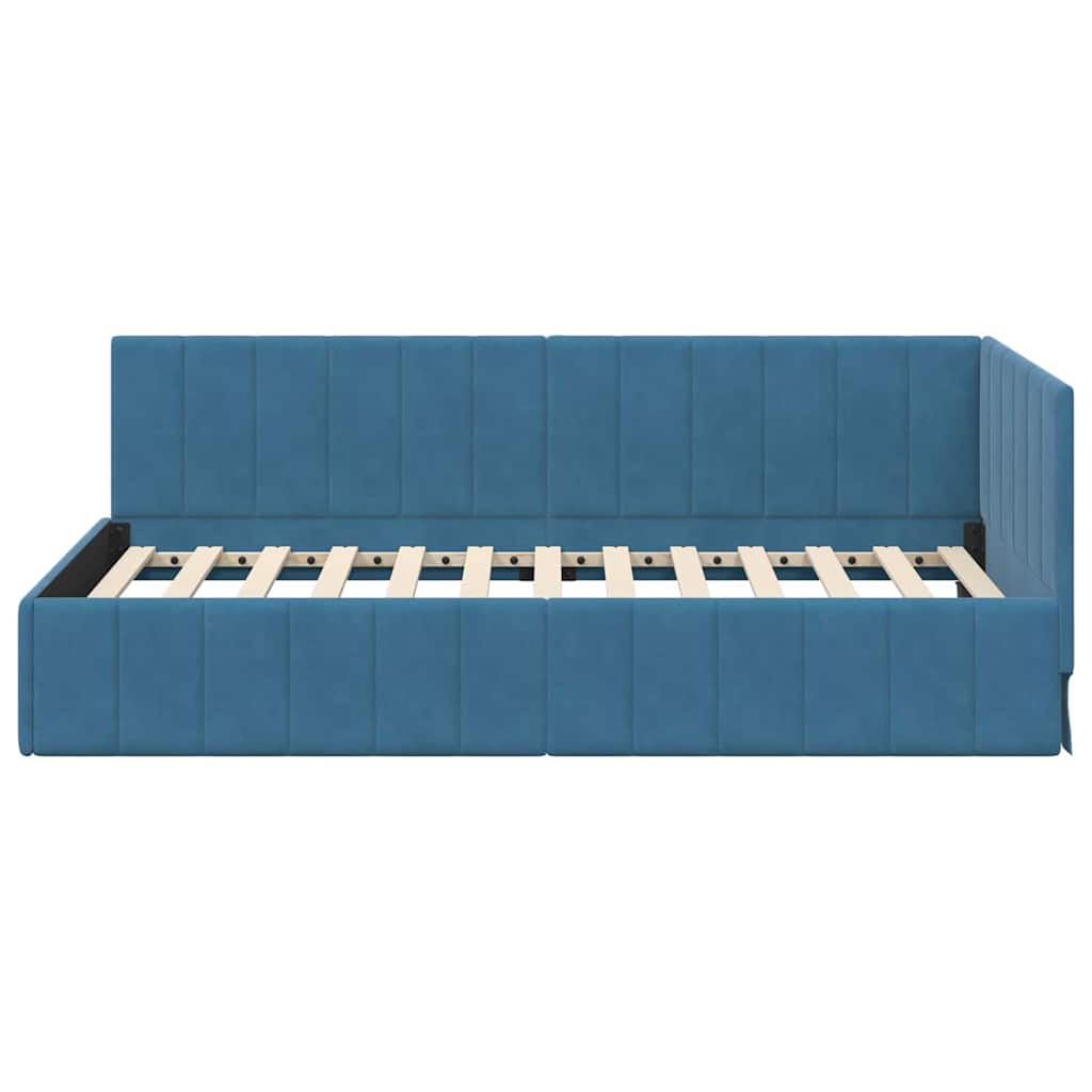 Hjørnesengramme med hovedgærde Blå 90 cm x 190 cm Fløjl