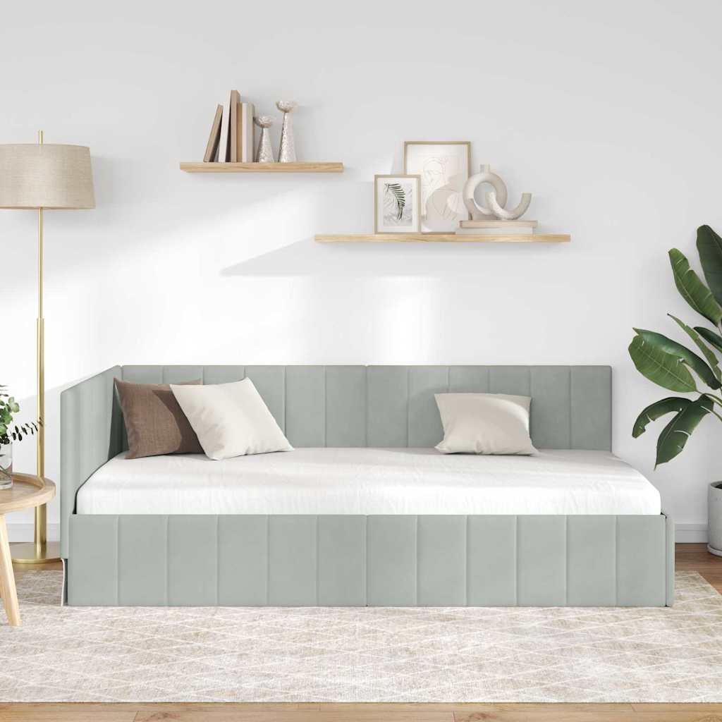 Hjørnesengramme med hovedgærde Lysegrå 90 cm x 190 cm Fløjl