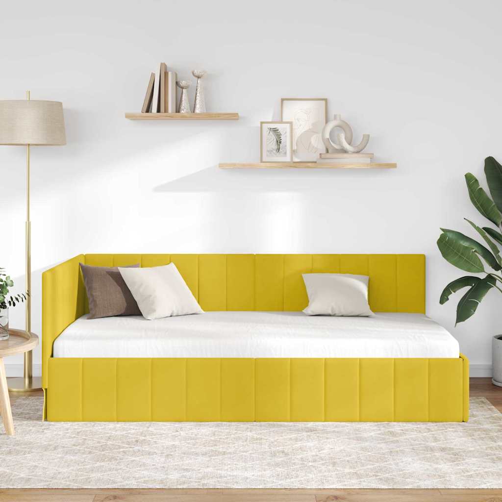 Hjørnesengramme med hovedgærde Gul 90 cm x 190 cm Fløjl
