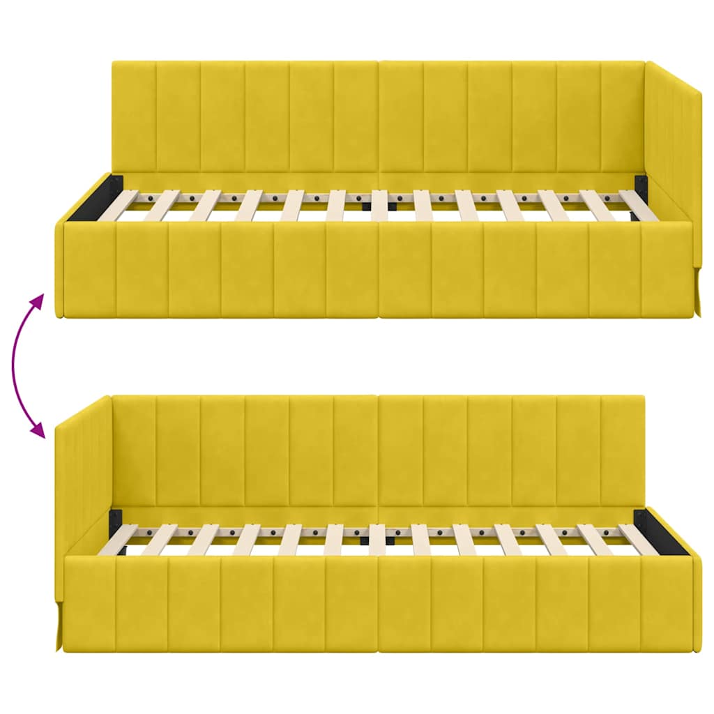 Hjørnesengramme med hovedgærde Gul 90 cm x 190 cm Fløjl