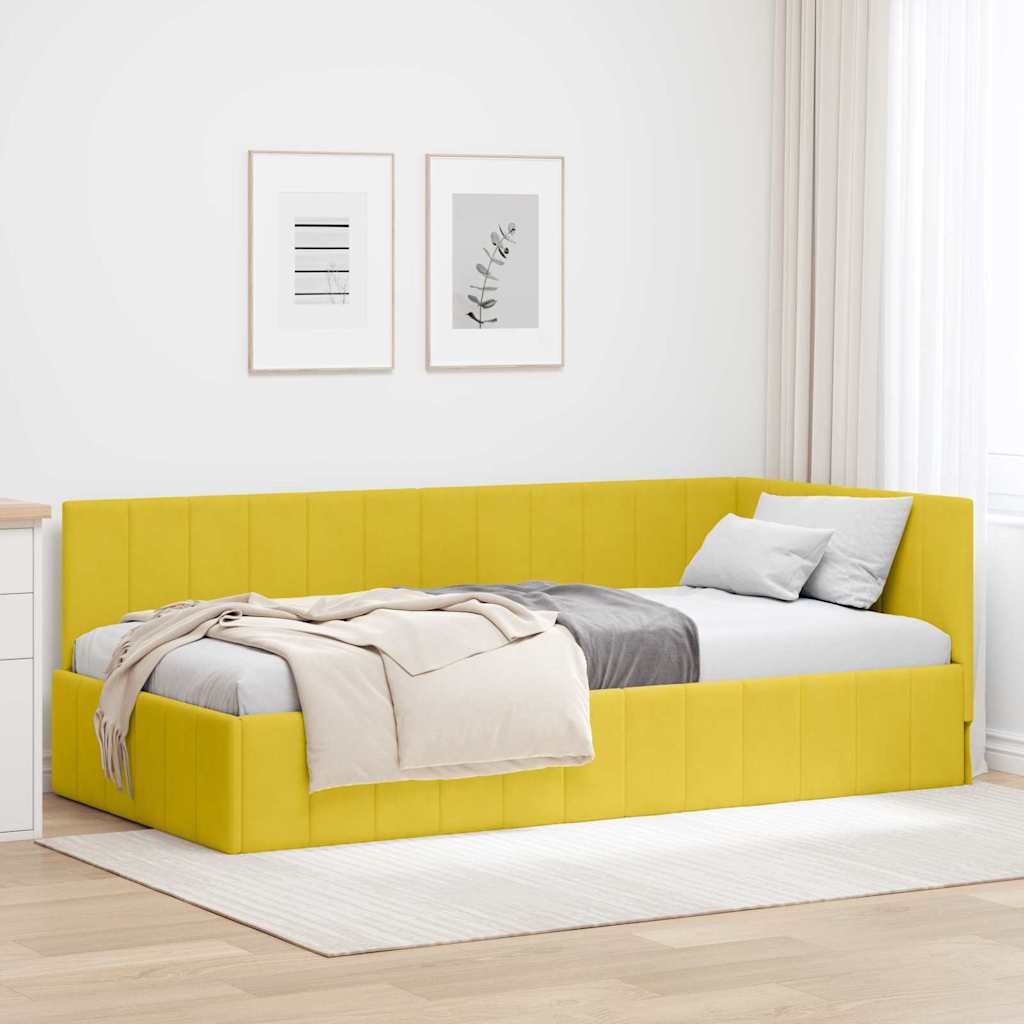 Hjørnesengramme med hovedgærde Gul 90 cm x 200 cm Fløjl