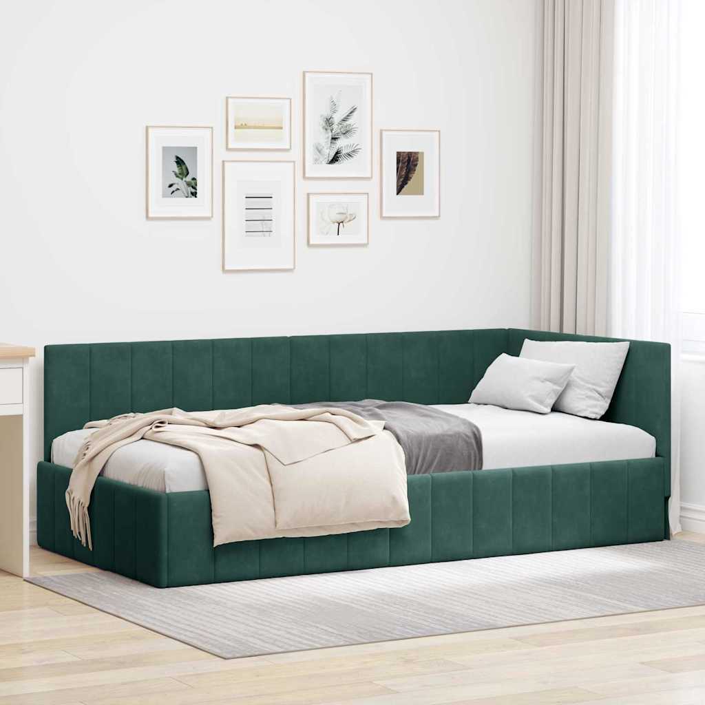 Hjørnesengramme med hovedgærde Mørkegrøn 100 cm x 200 cm Fløjl