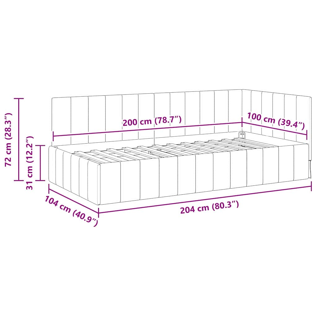 Hjørnesengramme med hovedgærde Vinrød 100 cm x 200 cm Fløjl
