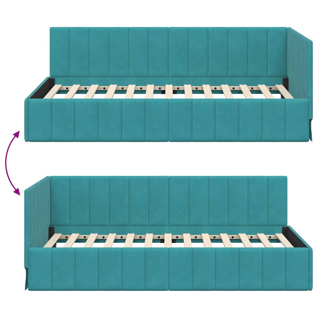 Hjørnesengramme med hovedgærde Turkis 100 cm x 200 cm Fløjl