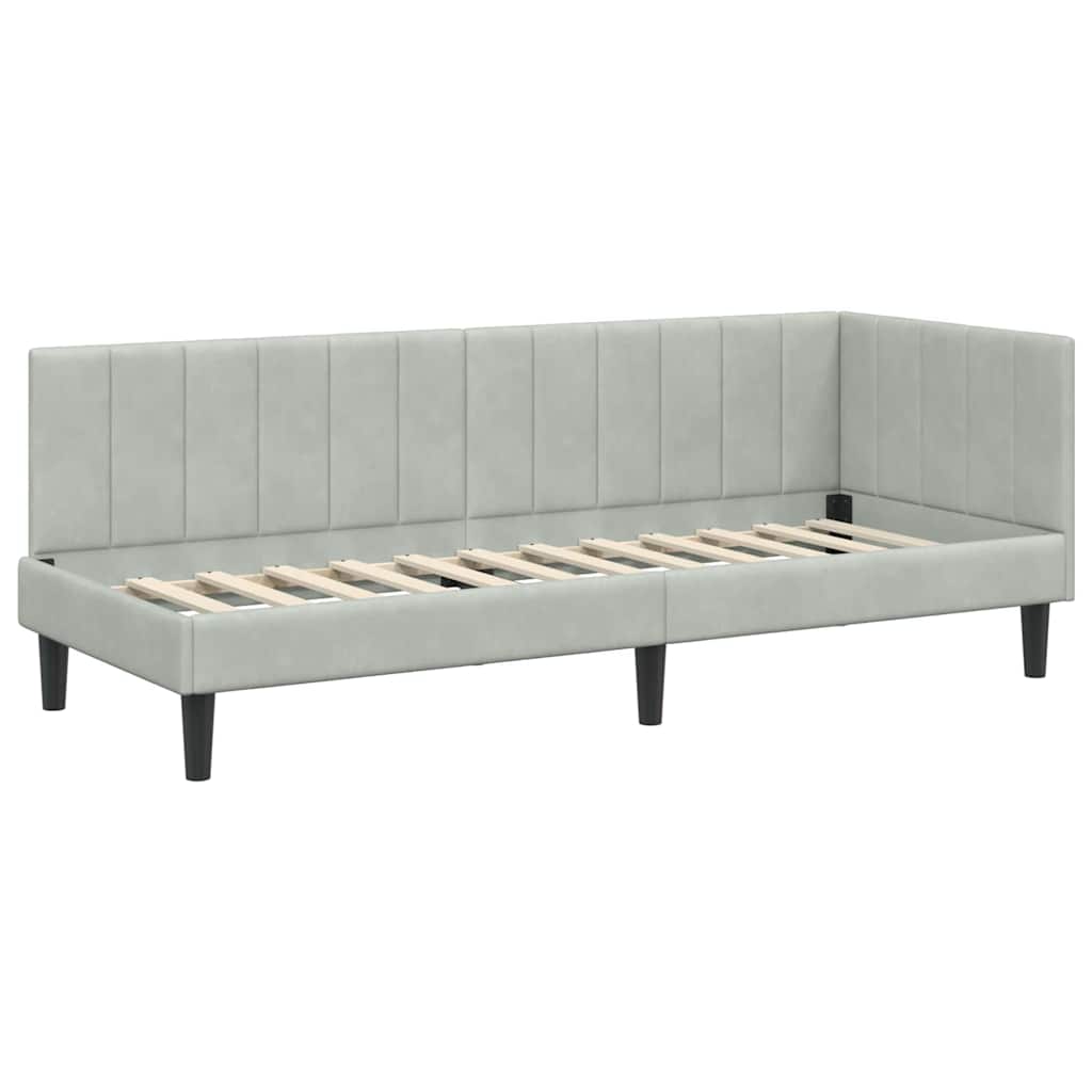 Hjørnesengramme med hovedgærde Lysegrå 80 cm x 200 cm Fløjl