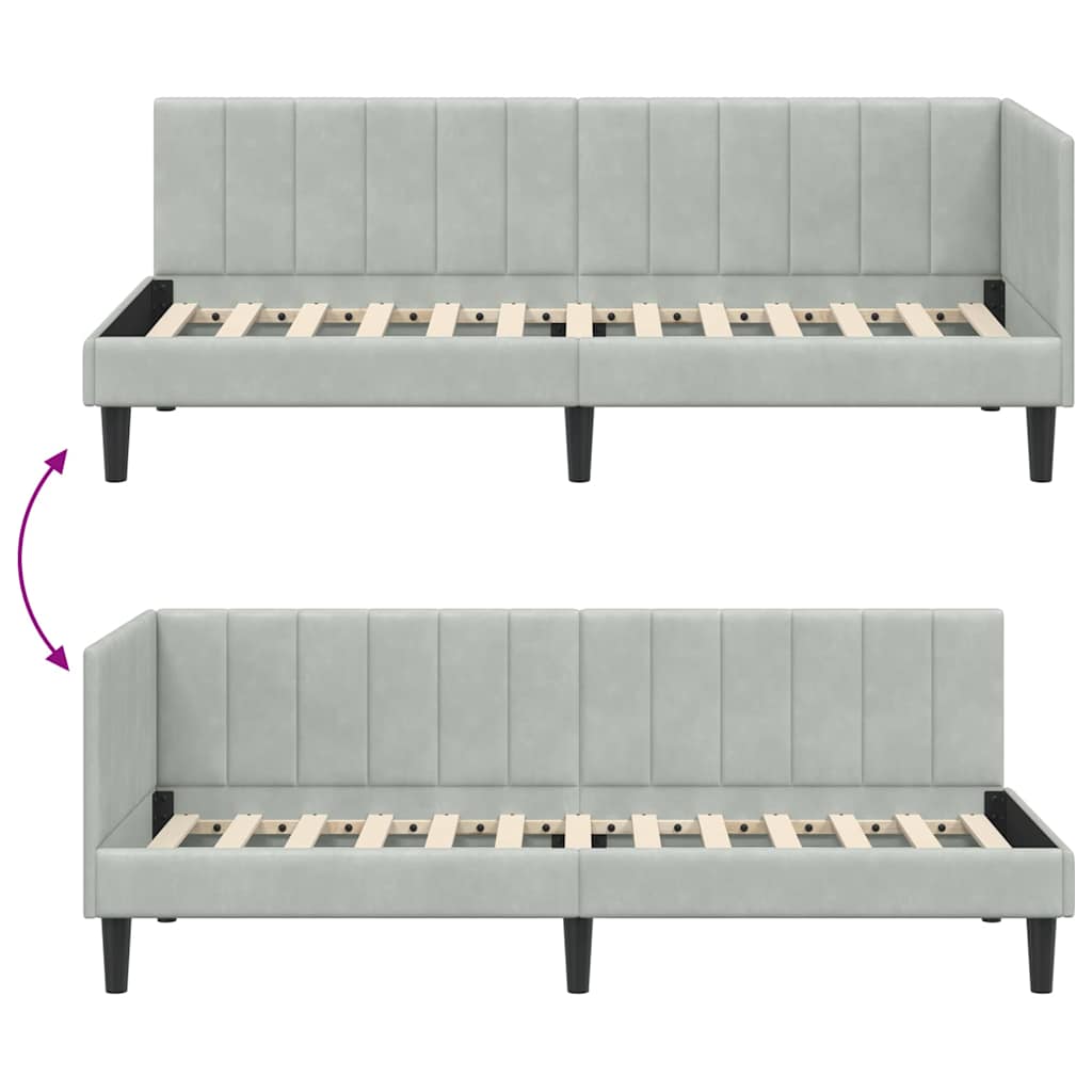 Hjørnesengramme med hovedgærde Lysegrå 80 cm x 200 cm Fløjl