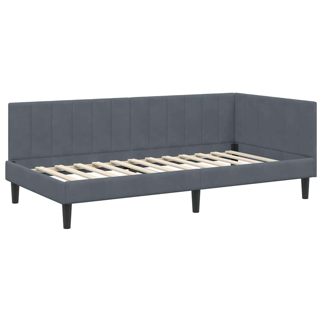 Hjørnesengramme med hovedgærde Mørkegrå 90 cm x 190 cm Fløjl