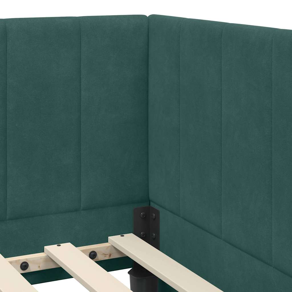 Hjørnesengramme med hovedgærde Mørkegrøn 90 cm x 190 cm Fløjl
