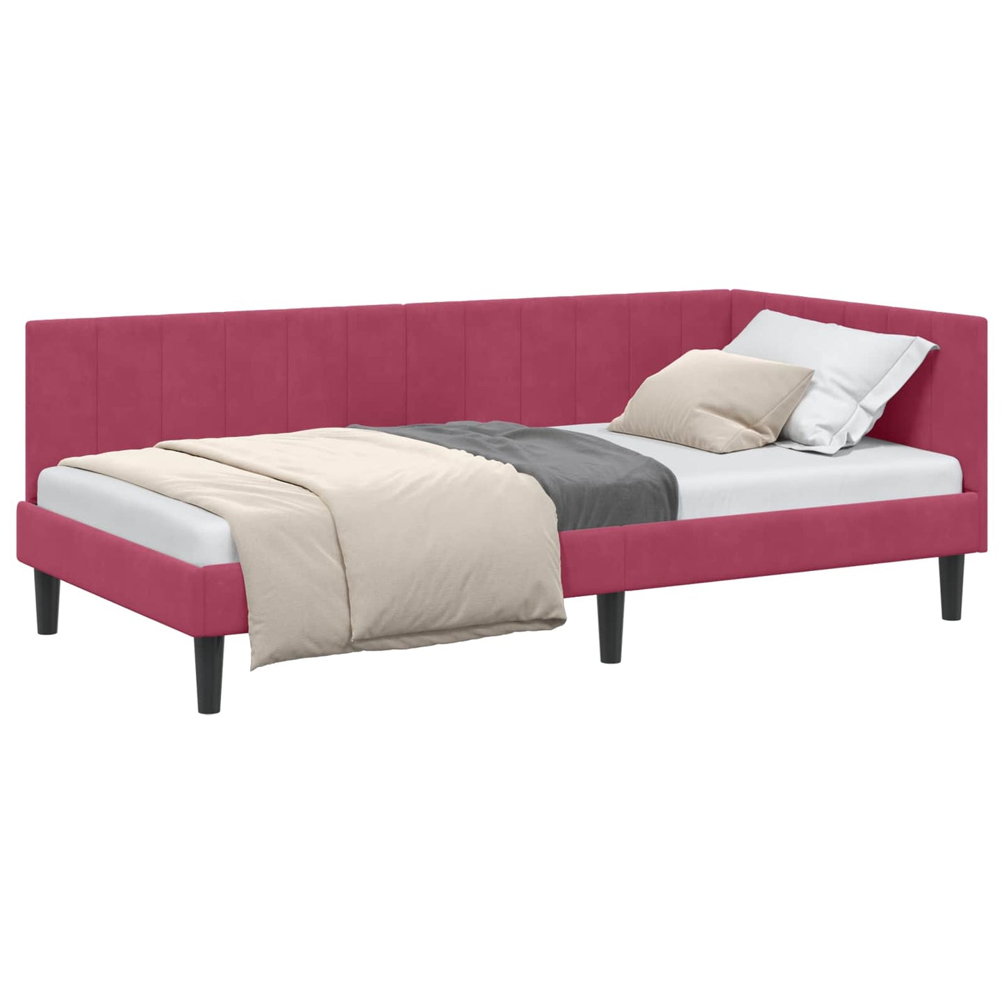 Hjørnesengramme med hovedgærde Vinrød 90 cm x 190 cm Fløjl