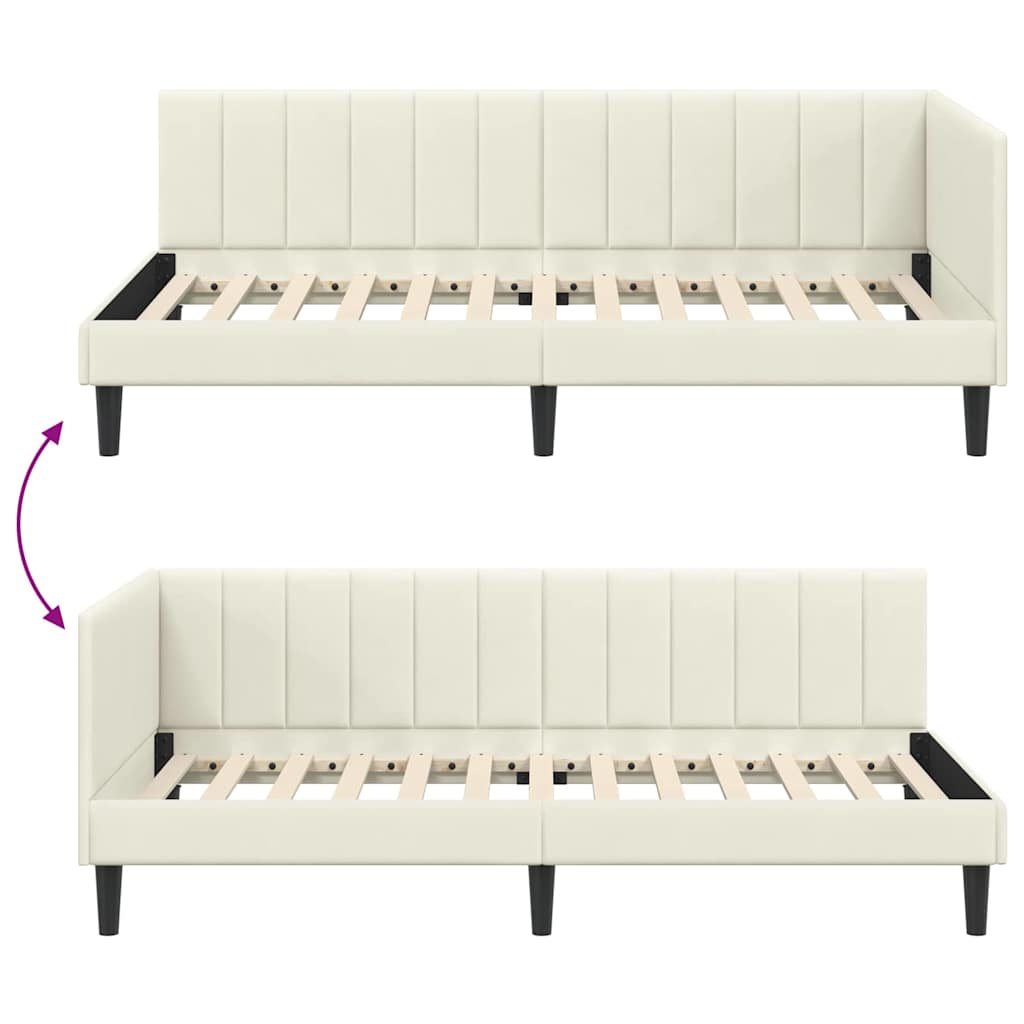 Hjørnesengramme med hovedgærde Creme 90 cm x 190 cm Fløjl