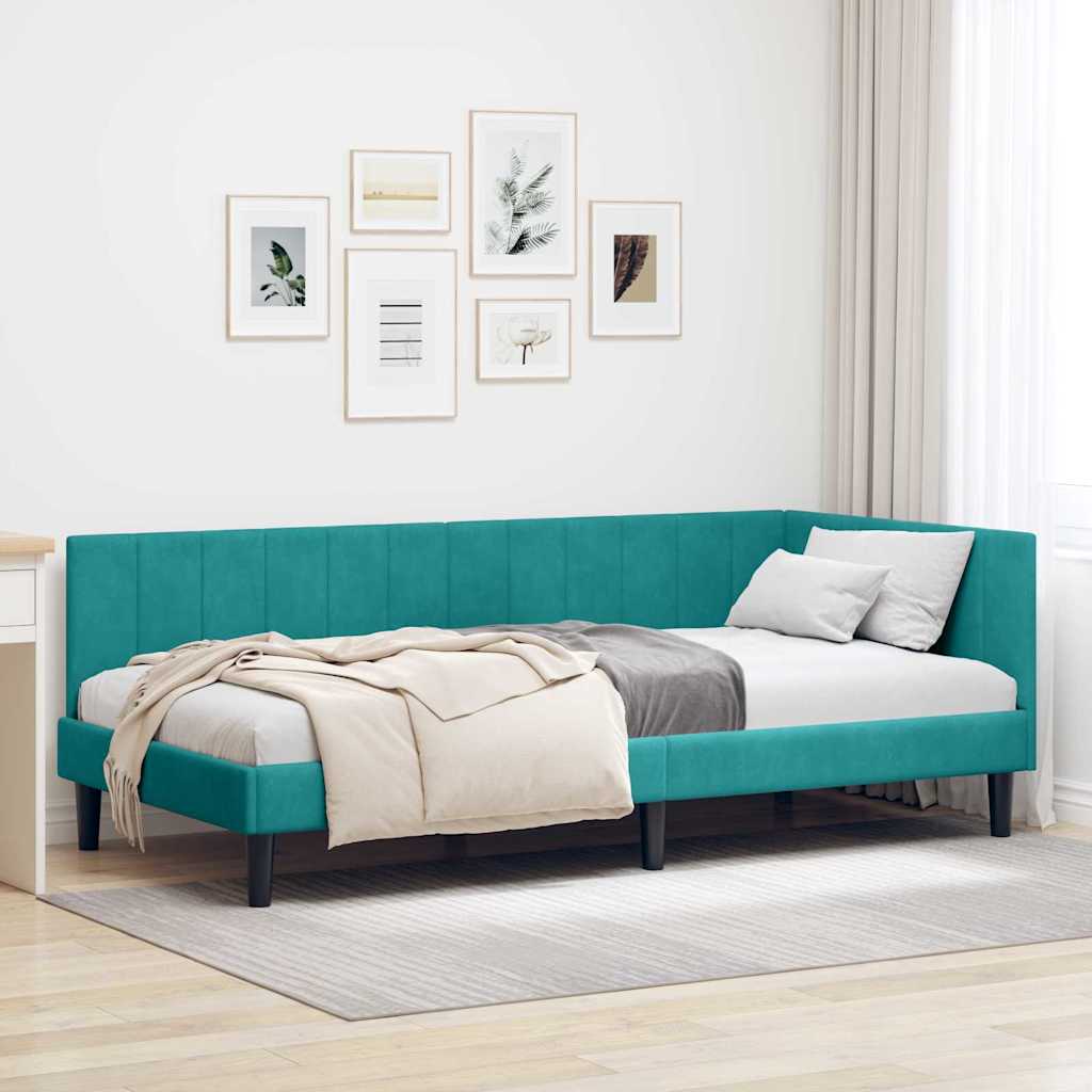 Hjørnesengramme med hovedgærde Turkis 90 cm x 190 cm Fløjl