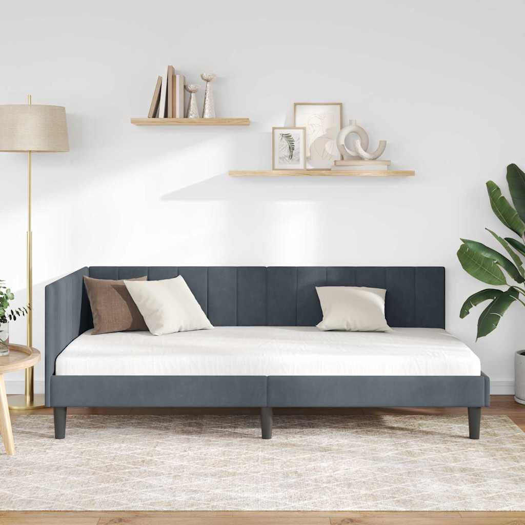 Hjørnesengramme med hovedgærde Mørkegrå 90 cm x 200 cm Fløjl
