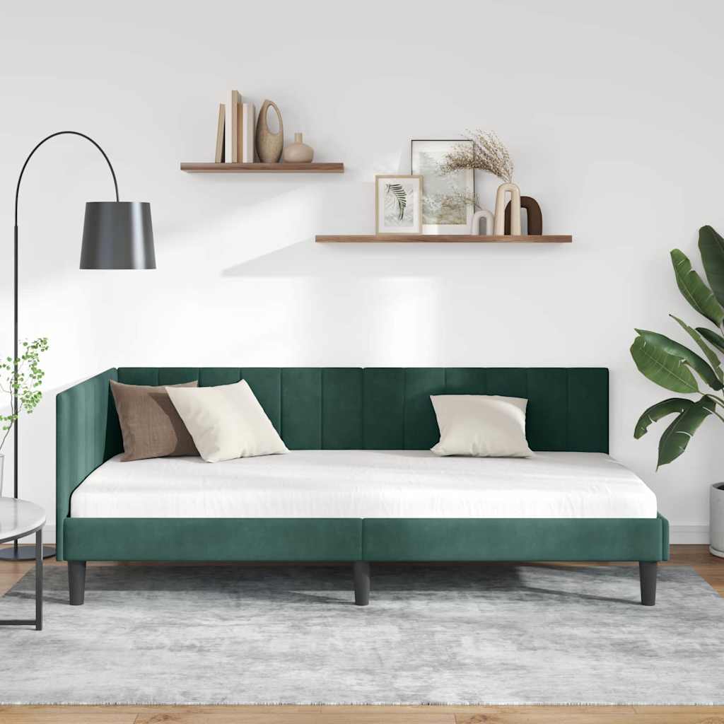 Hjørnesengramme med hovedgærde Mørkegrøn 90 cm x 200 cm Fløjl