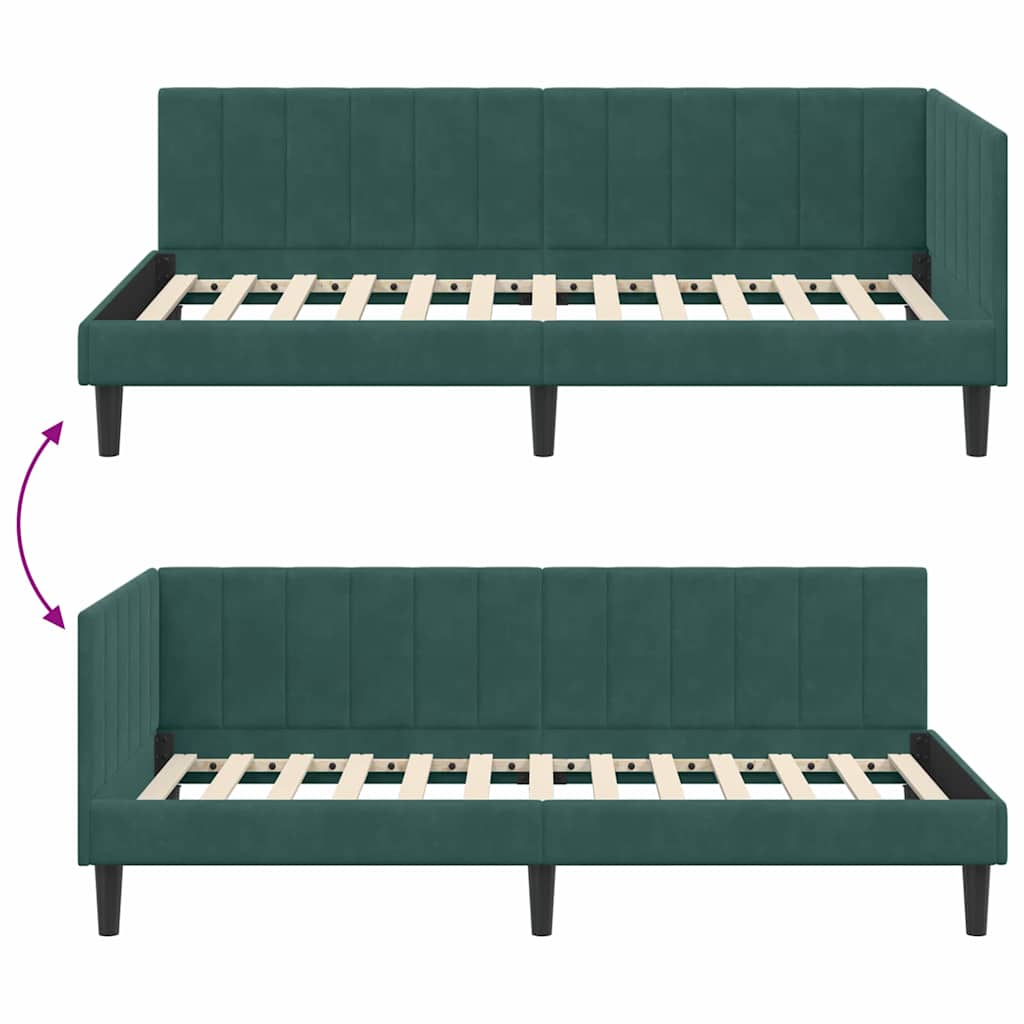 Hjørnesengramme med hovedgærde Mørkegrøn 90 cm x 200 cm Fløjl