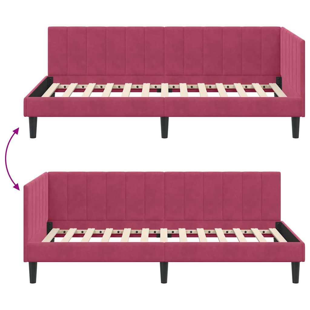 Hjørnesengramme med hovedgærde Vinrød 90 cm x 200 cm Fløjl