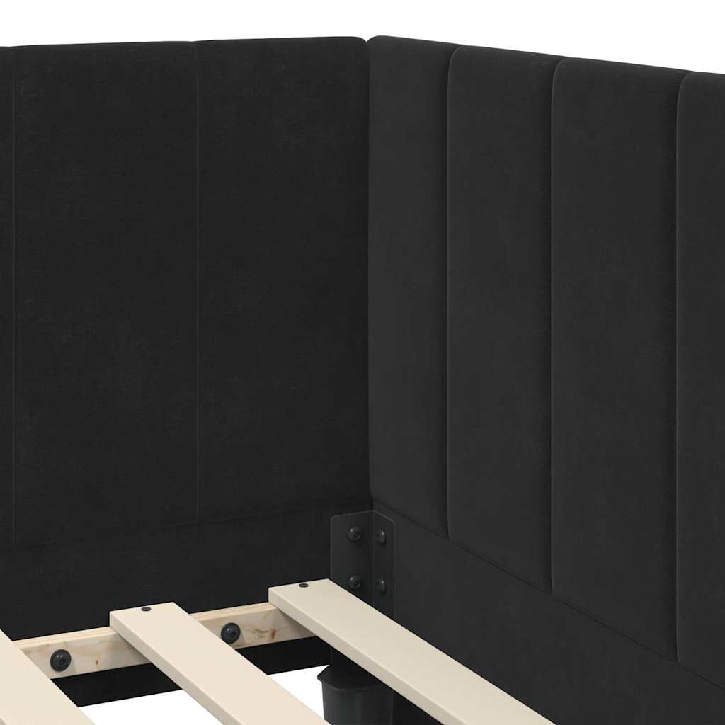 Hjørnesengramme med hovedgærde Sort 90 cm x 200 cm Fløjl