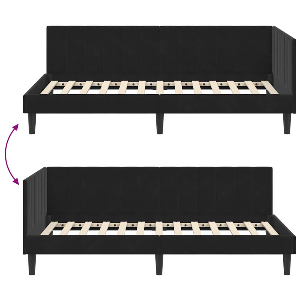 Hjørnesengramme med hovedgærde Sort 90 cm x 200 cm Fløjl