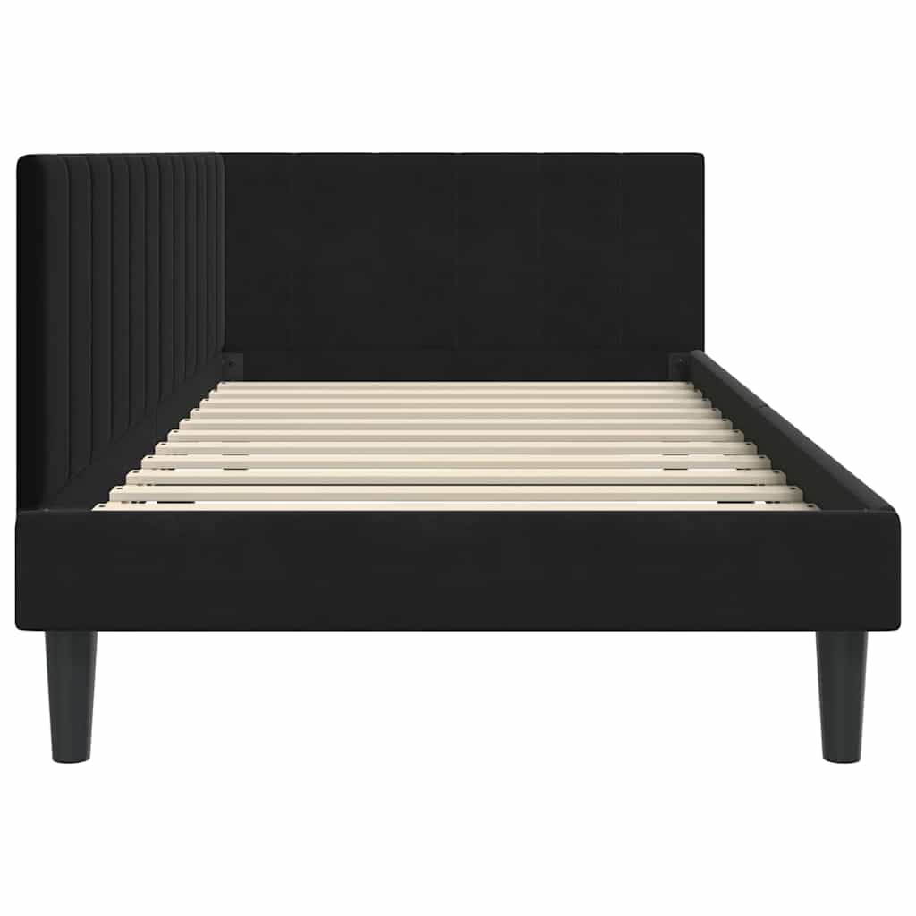 Hjørnesengramme med hovedgærde Sort 90 cm x 200 cm Fløjl