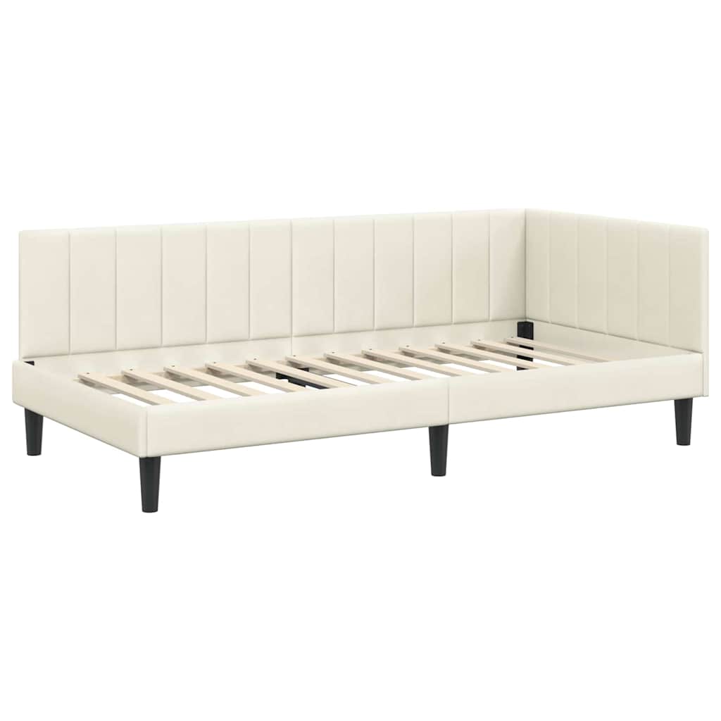 Hjørnesengramme med hovedgærde Creme 90 cm x 200 cm Fløjl